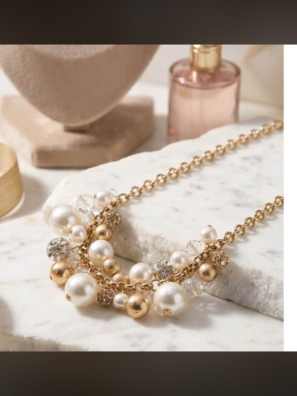 CorporateWalk paparazzi Gold-Tone Pearl & Crystal Cluster Necklace
